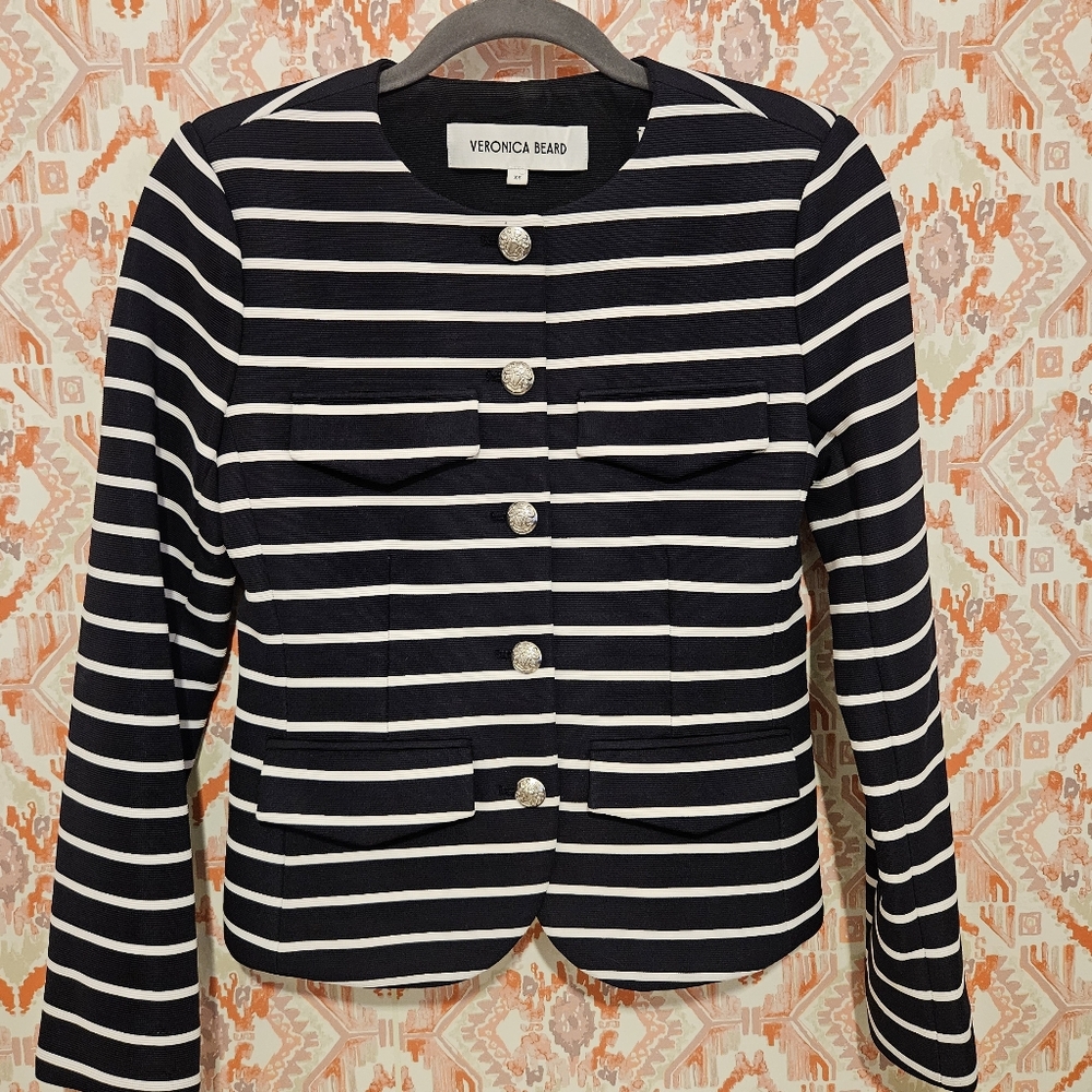Veronica Beard Kensington Blue And White Striped Jacket